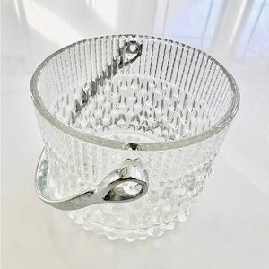 French Teleflora Mini Ice Bucket Textured Raindrop Crystal Glass with Handle 60s
